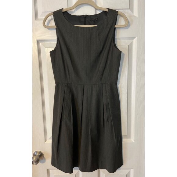 THEORY Dress 6 Gray Pinstripe A Line Pockets Cotton Blend Sleeveless Cotton Wool - Picture 7 of 8